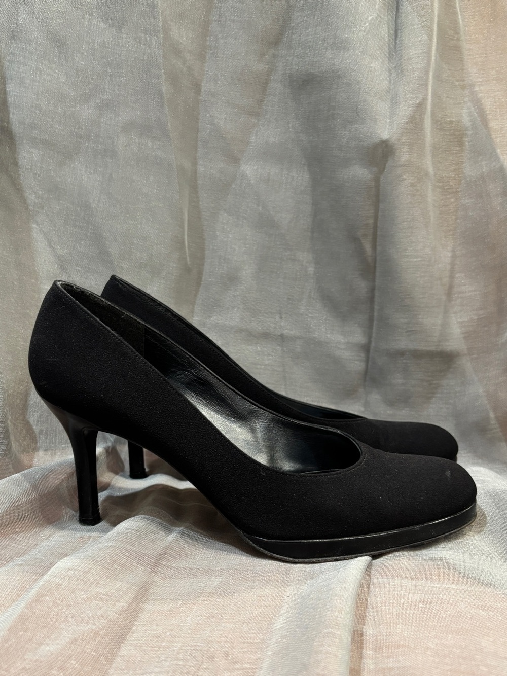 Stuart Weitzman Black Suede Round-Toe Pumps